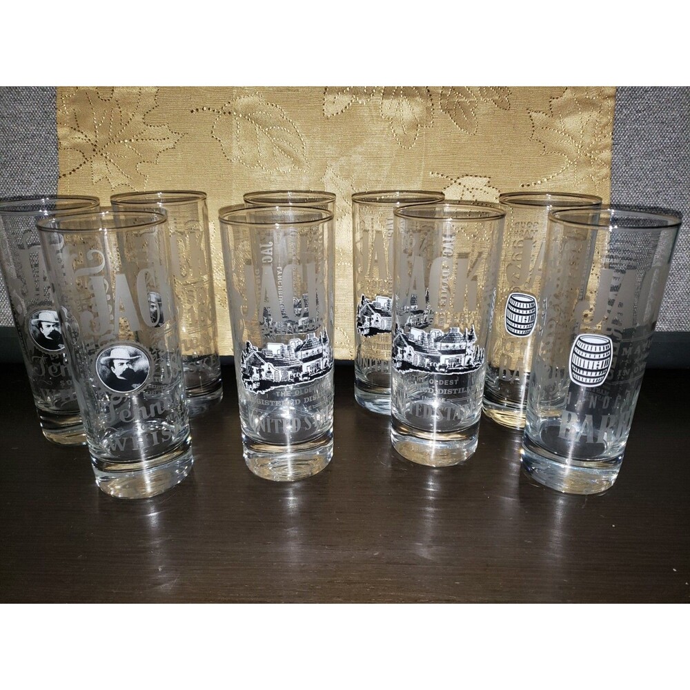 9 Set Jack Daniels Tennessee Clear Highball Handcrafted Barrel Whiskey Glasses